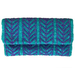 Anthropologie Beaded, Arrow Pouch Clutch in
Purple/Green